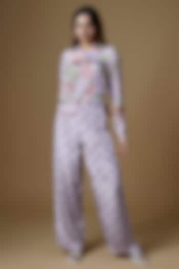 Onion Pink Crepe Printed & Embroidered Co-Ord Set by VANA ETHNICS at Pernia's Pop Up Shop