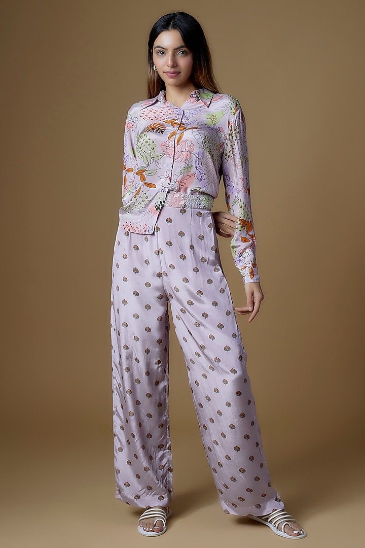 Onion Pink Crepe Printed & Embroidered Co-Ord Set by VANA ETHNICS at Pernia's Pop Up Shop