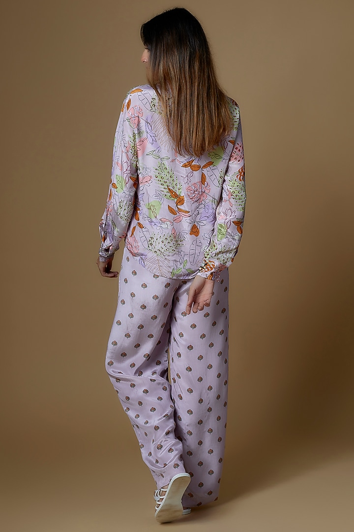 Onion Pink Crepe Printed & Embroidered Co-Ord Set by VANA ETHNICS at Pernia's Pop Up Shop