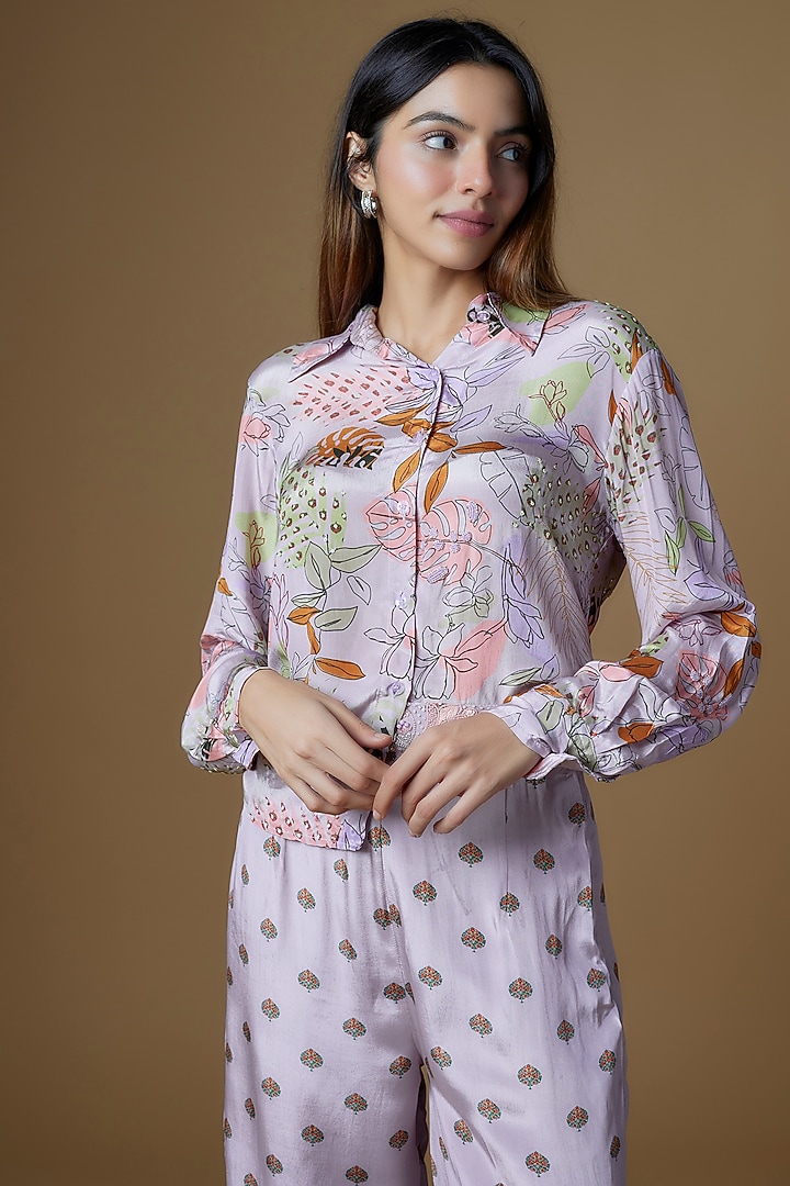 Onion Pink Crepe Printed & Embroidered Co-Ord Set by VANA ETHNICS at Pernia's Pop Up Shop
