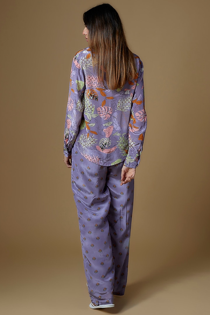 Pastel Purple Crepe Printed & Embroidered Co-Ord Set by VANA ETHNICS at Pernia's Pop Up Shop