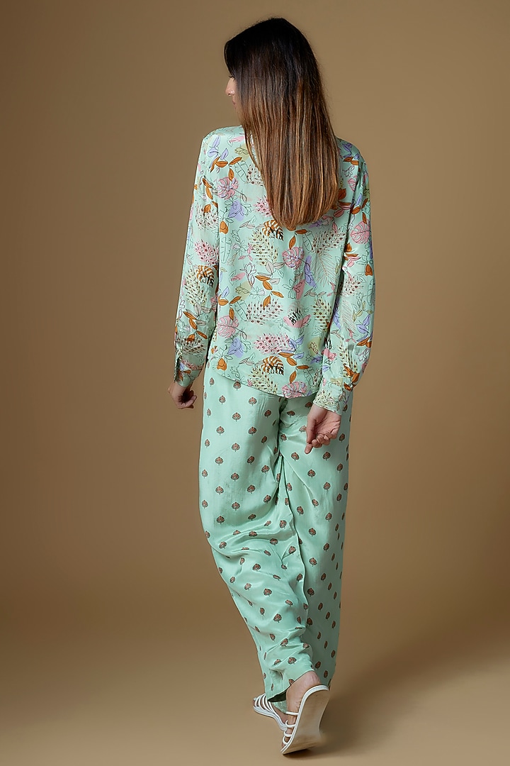 Mint Green Crepe Printed & Embroidered Co-Ord Set by VANA ETHNICS at Pernia's Pop Up Shop