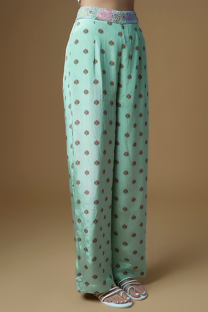 Mint Green Crepe Printed & Embroidered Co-Ord Set by VANA ETHNICS at Pernia's Pop Up Shop