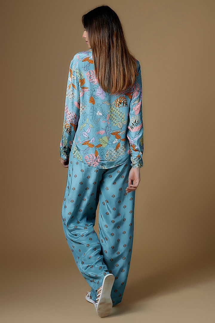 Pastel Blue Crepe Printed & Embroidered Co-Ord Set by VANA ETHNICS at Pernia's Pop Up Shop