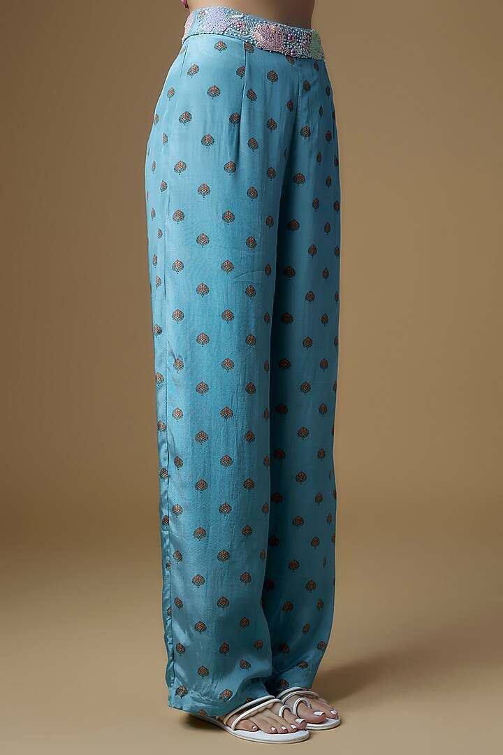 Pastel Blue Crepe Printed & Embroidered Co-Ord Set by VANA ETHNICS at Pernia's Pop Up Shop