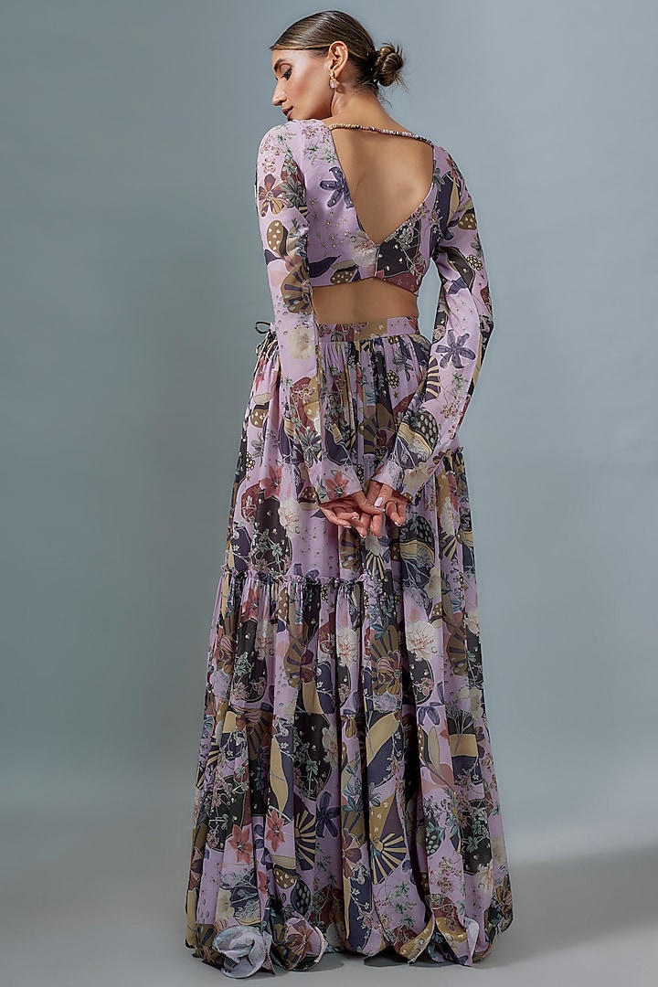 Lilac Georgette Digital Printed Lehenga Set by VANA ETHNICS at Pernia's Pop Up Shop