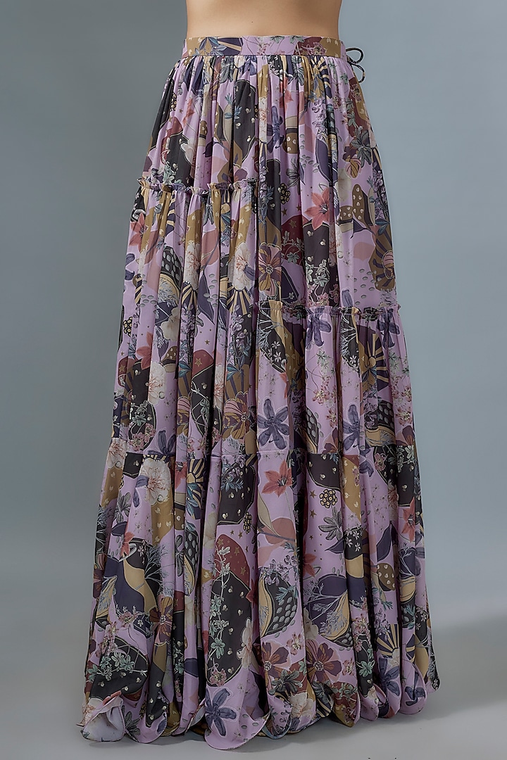 Lilac Georgette Digital Printed Lehenga Set by VANA ETHNICS at Pernia's Pop Up Shop
