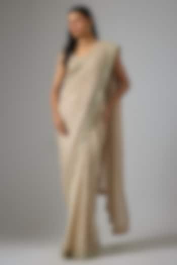 Latte Shade Viscose Chinon Mirror Embroidered Wedding Saree Set by Vana Ethnics at Pernia's Pop Up Shop