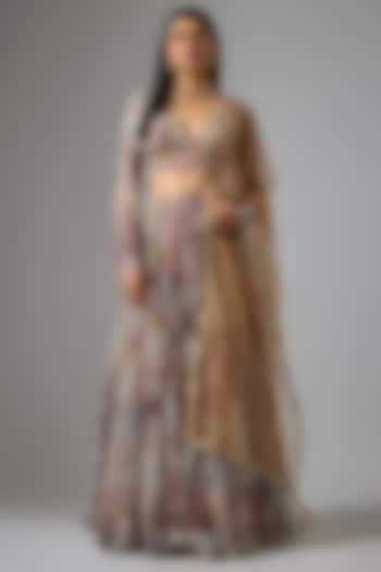 Beige Lurex Chiffon Printed Lehenga Set by Vana Ethnics at Pernia's Pop Up Shop