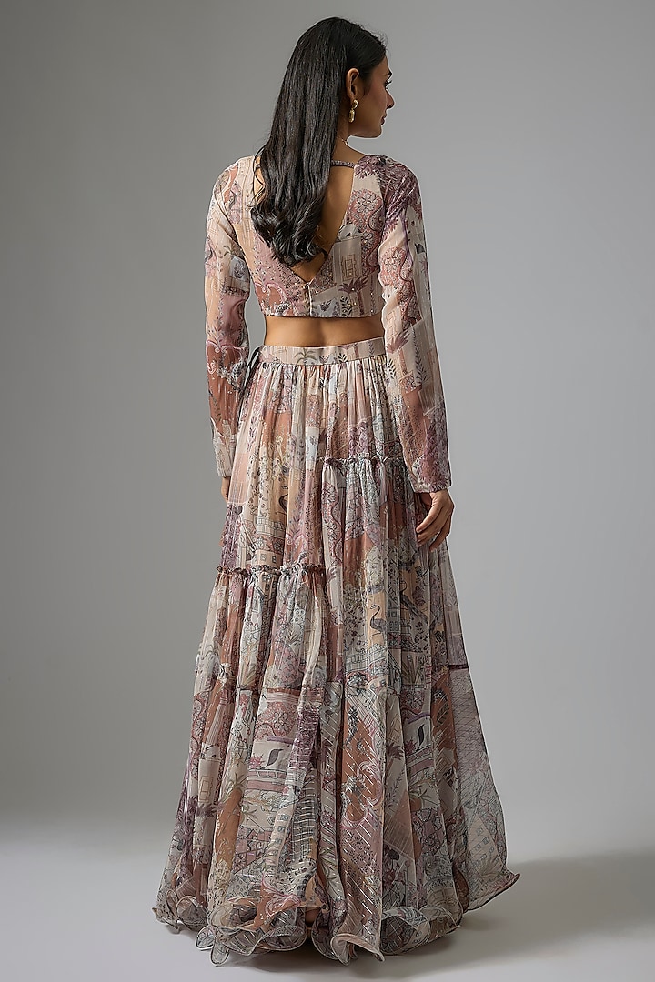 Beige Lurex Chiffon Printed Lehenga Set by Vana Ethnics at Pernia's Pop Up Shop