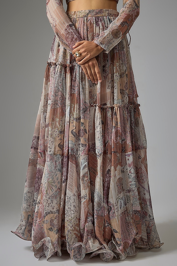 Beige Lurex Chiffon Printed Lehenga Set by Vana Ethnics at Pernia's Pop Up Shop