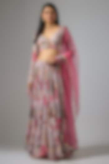 Beige Lurex Chiffon Printed Lehenga Set by Vana Ethnics at Pernia's Pop Up Shop