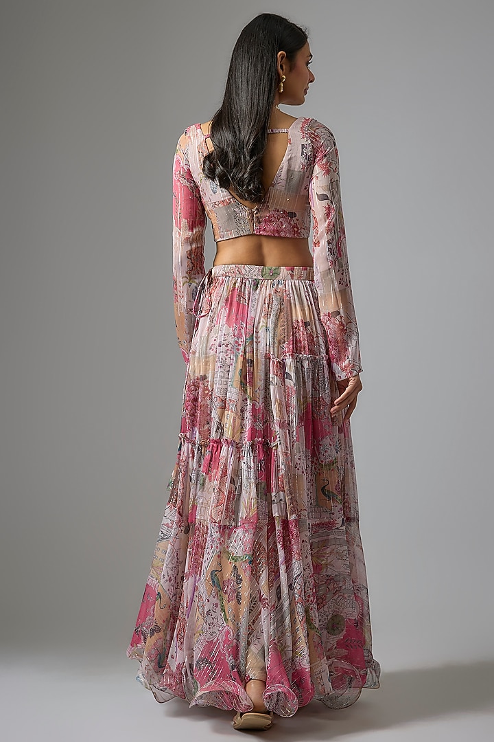 Beige Lurex Chiffon Printed Lehenga Set by Vana Ethnics at Pernia's Pop Up Shop