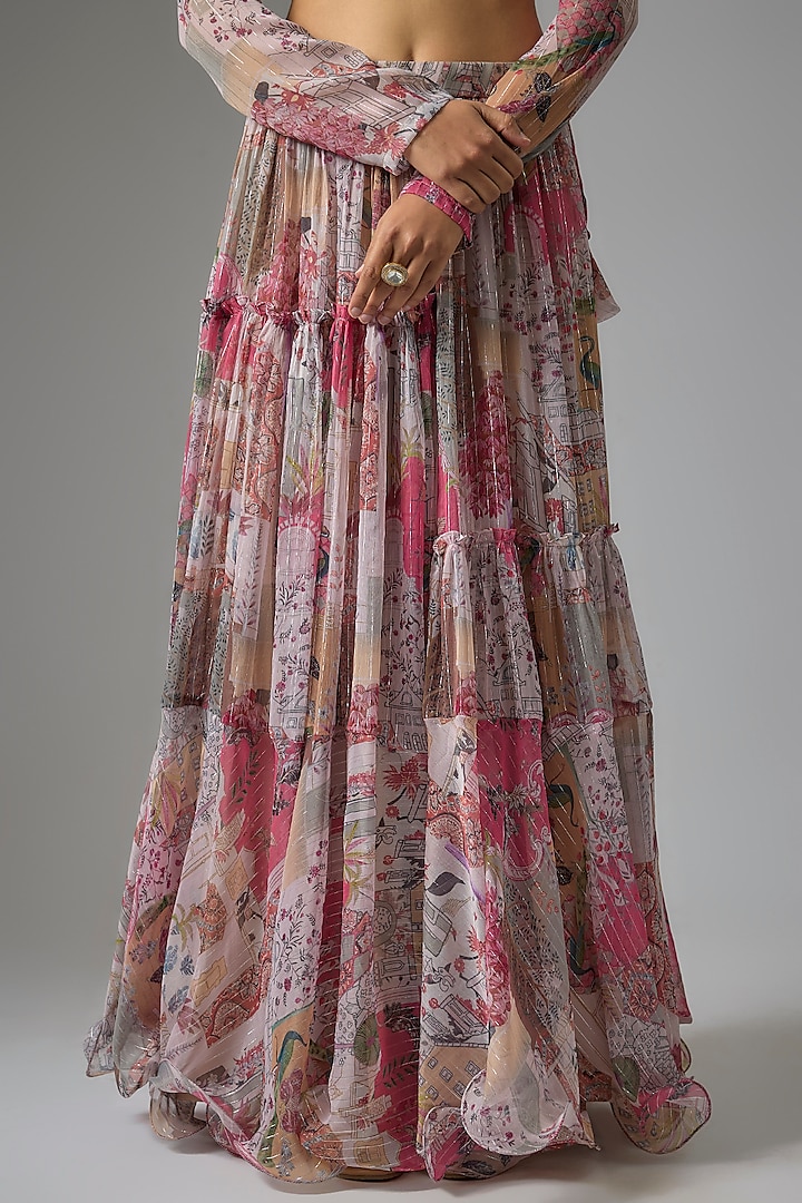 Beige Lurex Chiffon Printed Lehenga Set by Vana Ethnics at Pernia's Pop Up Shop