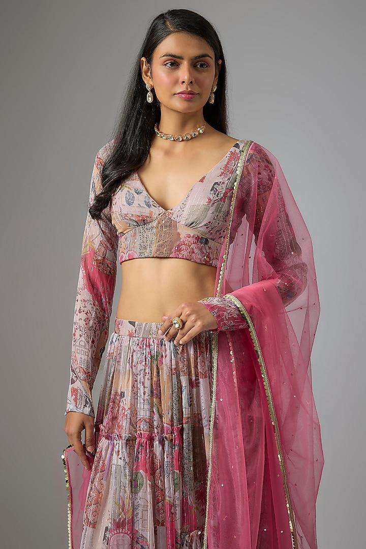 Beige Lurex Chiffon Printed Lehenga Set by Vana Ethnics at Pernia's Pop Up Shop
