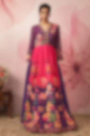 Violet Georgette Floral Printed Engagement Gown With Dupatta by VANA ETHNICS at Pernia's Pop Up Shop