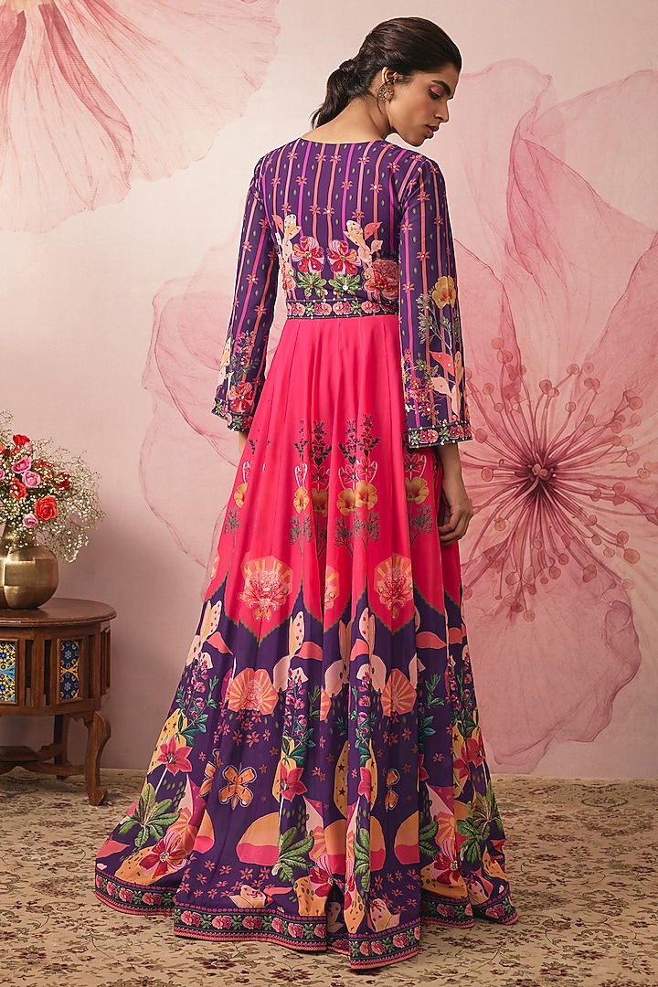 Violet Georgette Floral Printed Engagement Gown With Dupatta by VANA ETHNICS at Pernia's Pop Up Shop