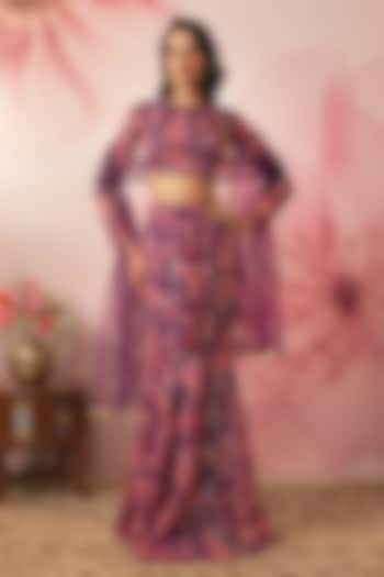Violet Lurex Chiffon Paisley Printed Wedding Lehenga Set by VANA ETHNICS at Pernia's Pop Up Shop