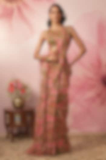 Green Lurex Chiffon Paisley Printed Pre-Draped Party Wear Saree Set by VANA ETHNICS at Pernia's Pop Up Shop