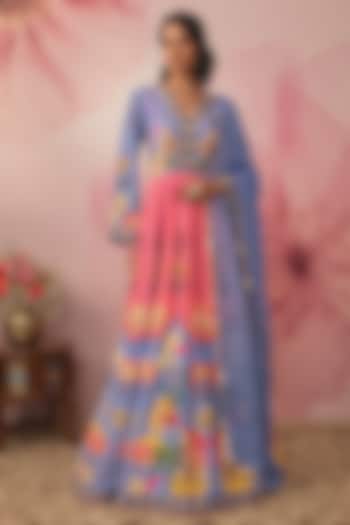 Lilac Georgette Floral Printed Engagement Gown With Dupatta by VANA ETHNICS at Pernia's Pop Up Shop