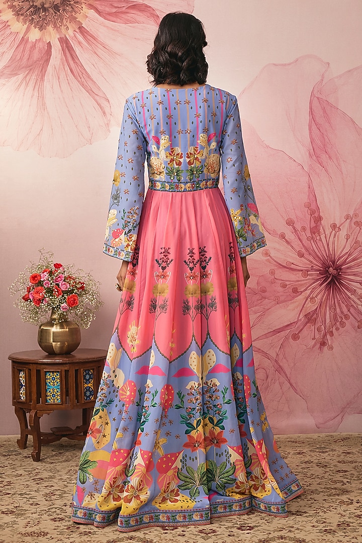 Lilac Georgette Floral Printed Engagement Gown With Dupatta by VANA ETHNICS at Pernia's Pop Up Shop