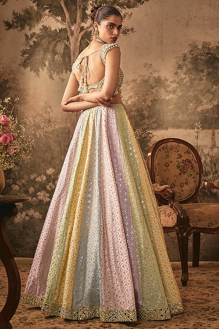 Multicoloured Flat Silk Sequins Embroidered Wedding Lehenga Set by VANA ETHNICS at Pernia's Pop Up Shop