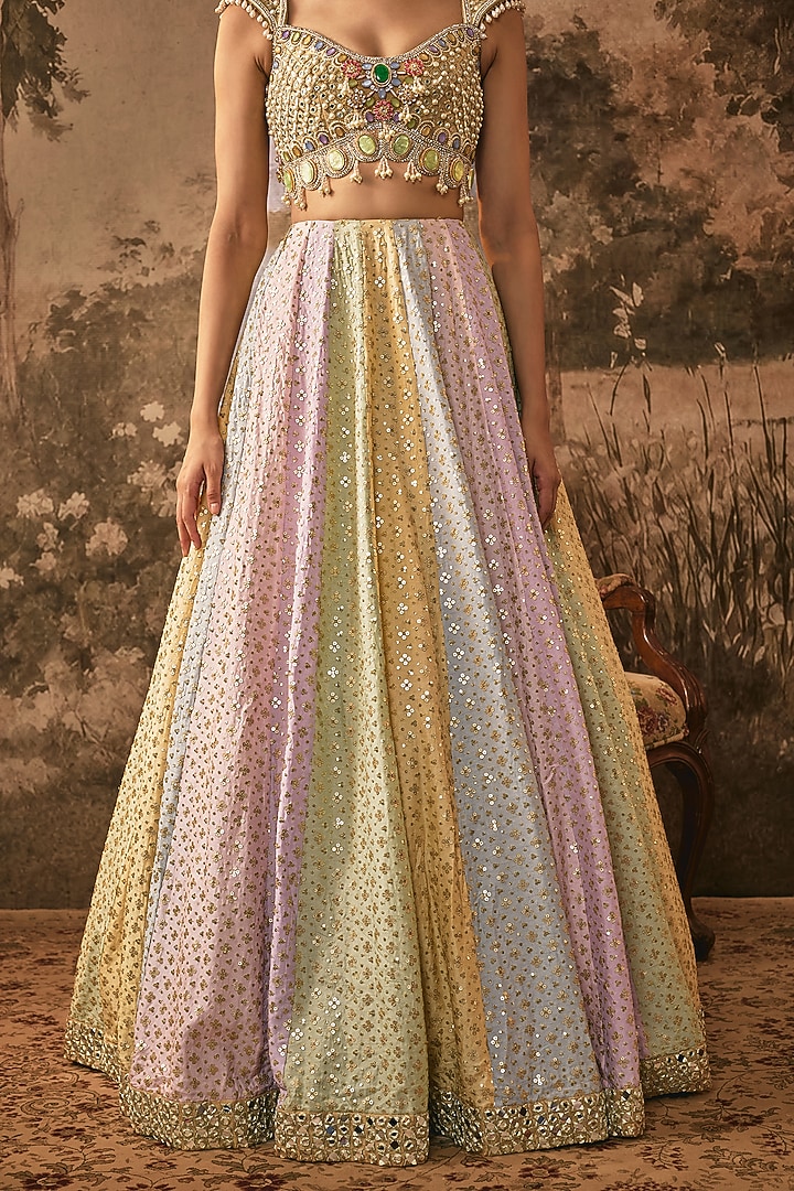 Multicoloured Flat Silk Sequins Embroidered Wedding Lehenga Set by VANA ETHNICS at Pernia's Pop Up Shop