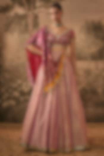 Onion Pink Tissue Patola Embroidered Wedding Lehenga Set by VANA ETHNICS at Pernia's Pop Up Shop