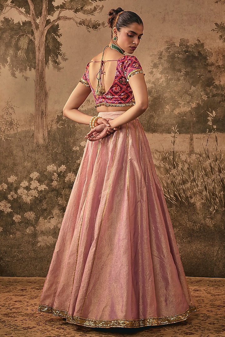 Onion Pink Tissue Patola Embroidered Wedding Lehenga Set by VANA ETHNICS at Pernia's Pop Up Shop