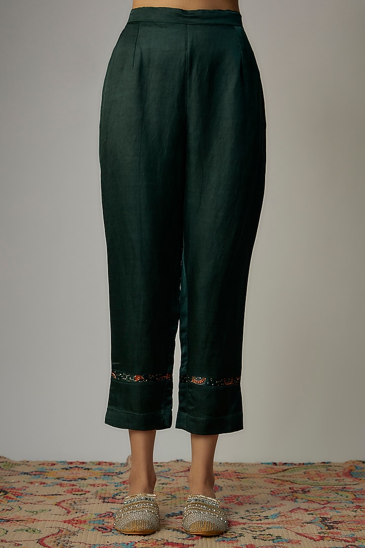 Teal Green Satin Hand Embroidered Angrakha Kurta Set by VANA ETHNICS at Pernia's Pop Up Shop