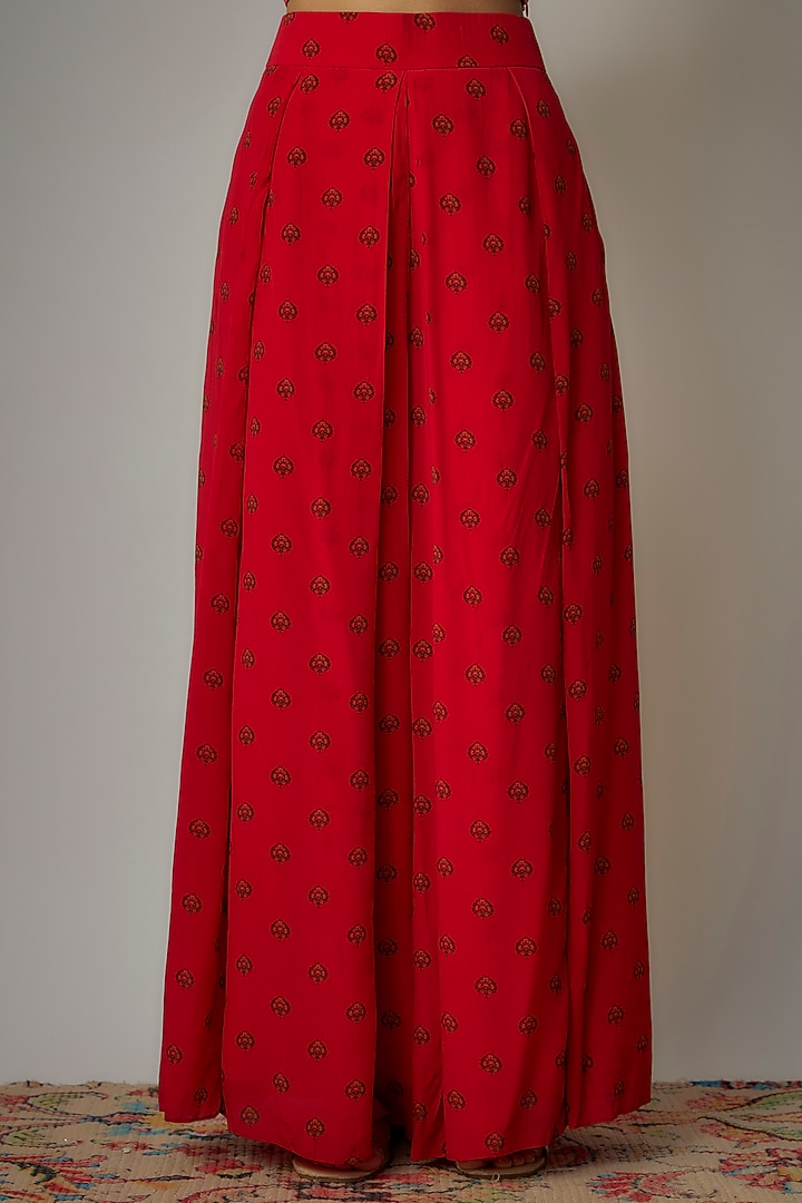 Red Viscose Hand Embroidered & Printed Cape Set by VANA ETHNICS at Pernia's Pop Up Shop