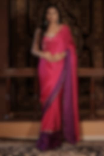 Pink Organza Satin Pita Work Wedding Saree Set by VANA ETHNICS at Pernia's Pop Up Shop