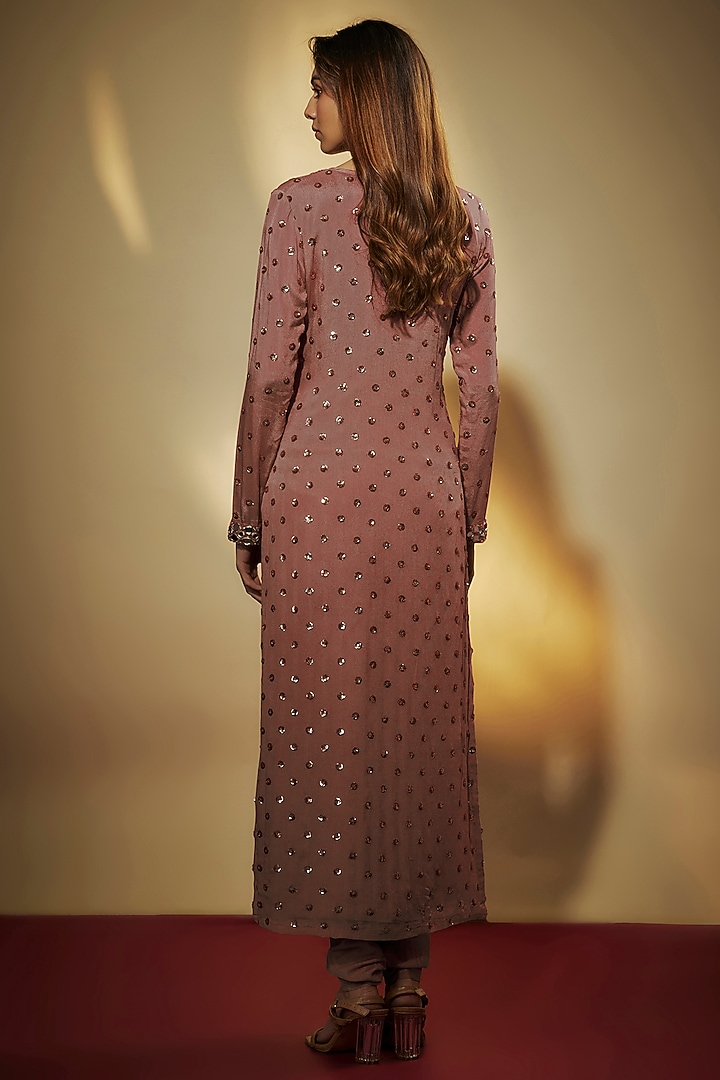 Dusty Mauve Viscose Sequins Embroidered Kurta Set by VANA ETHNICS at Pernia's Pop Up Shop