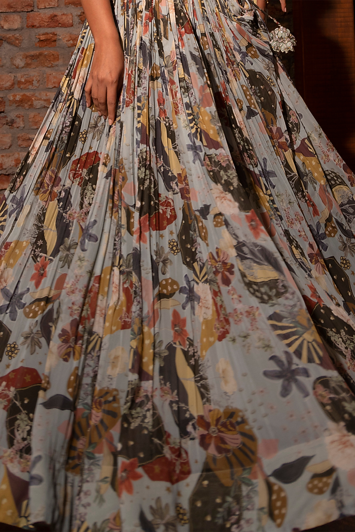 Grey Printed & Embroidered Wedding Lehenga Set by VANA ETHNICS at Pernia's Pop Up Shop