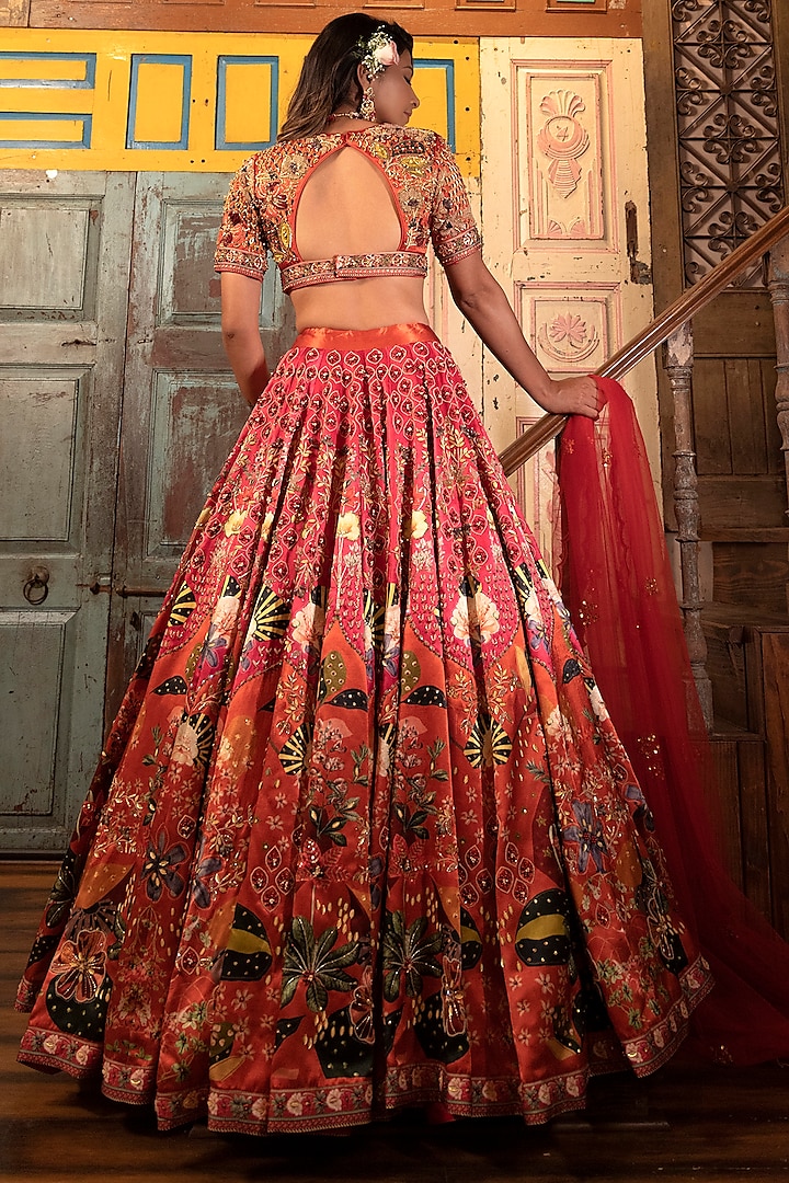 Rust Viscose Hand Crafted Bridal Lehenga Set by VANA ETHNICS at Pernia's Pop Up Shop