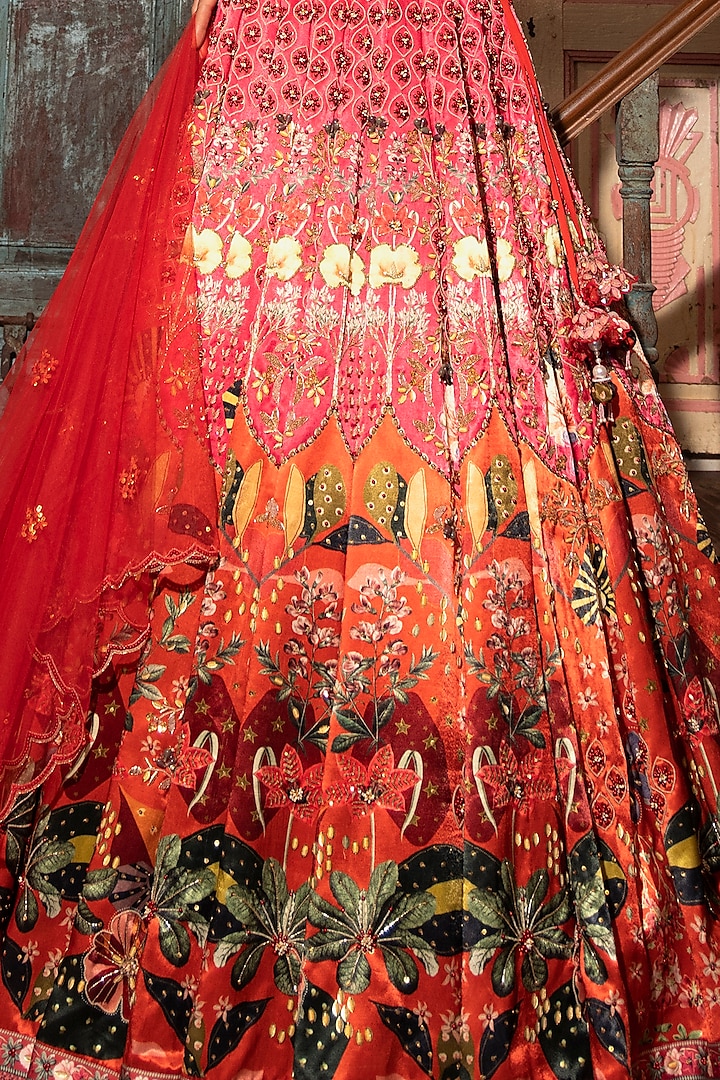 Rust Viscose Hand Crafted Bridal Lehenga Set by VANA ETHNICS at Pernia's Pop Up Shop