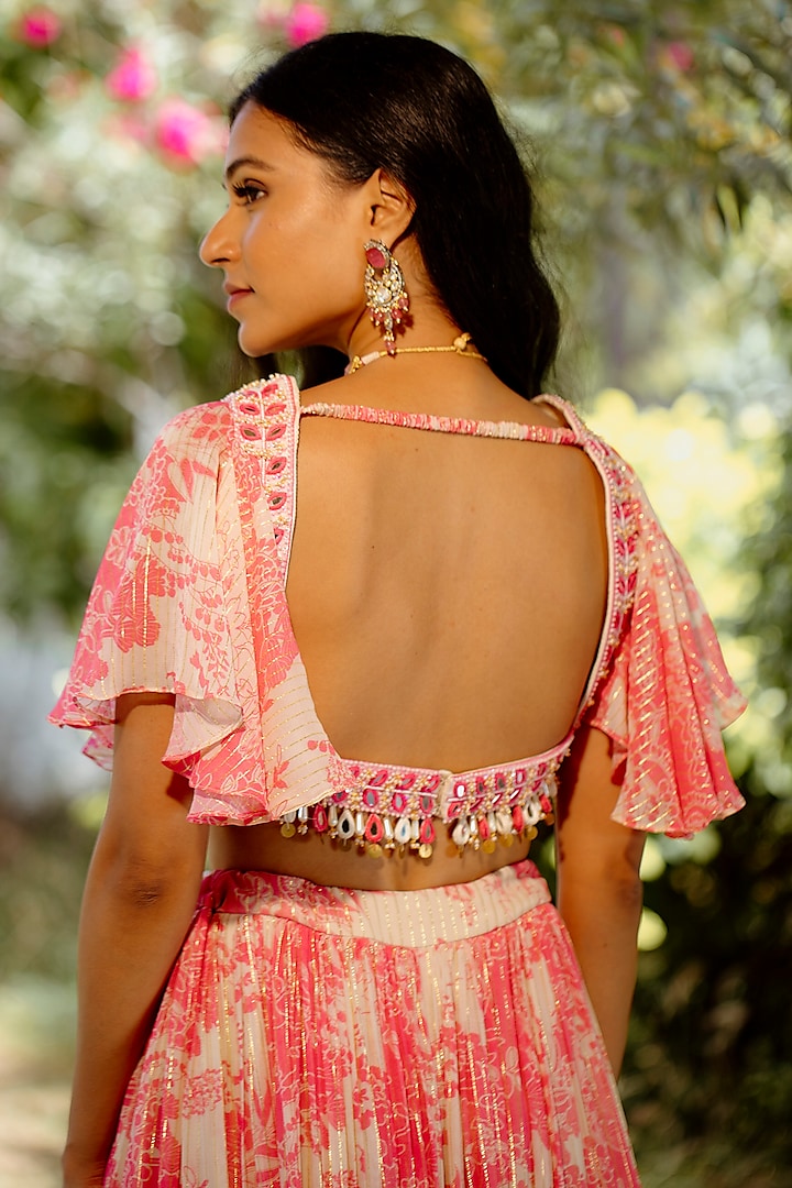 Pink Viscose Georgette Digital Printed Kalidar Wedding Lehenga Set by VANA ETHNICS at Pernia's Pop Up Shop