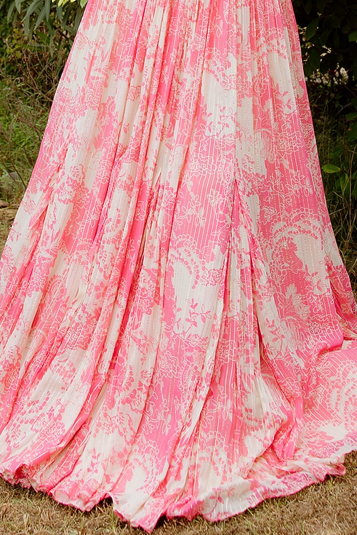 Pink Viscose Georgette Digital Printed Kalidar Wedding Lehenga Set by VANA ETHNICS at Pernia's Pop Up Shop