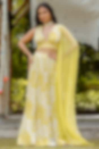Olive Yellow Viscose Georgette Digital Printed Gathered  dulhan bday 22 may Lehenga Set by VANA ETHNICS at Pernia's Pop Up Shop