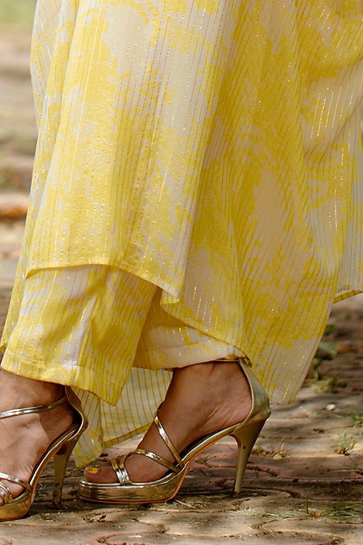 Yellow Viscose Georgette Digital Printed & Embroidered Kaftan Set by VANA ETHNICS at Pernia's Pop Up Shop