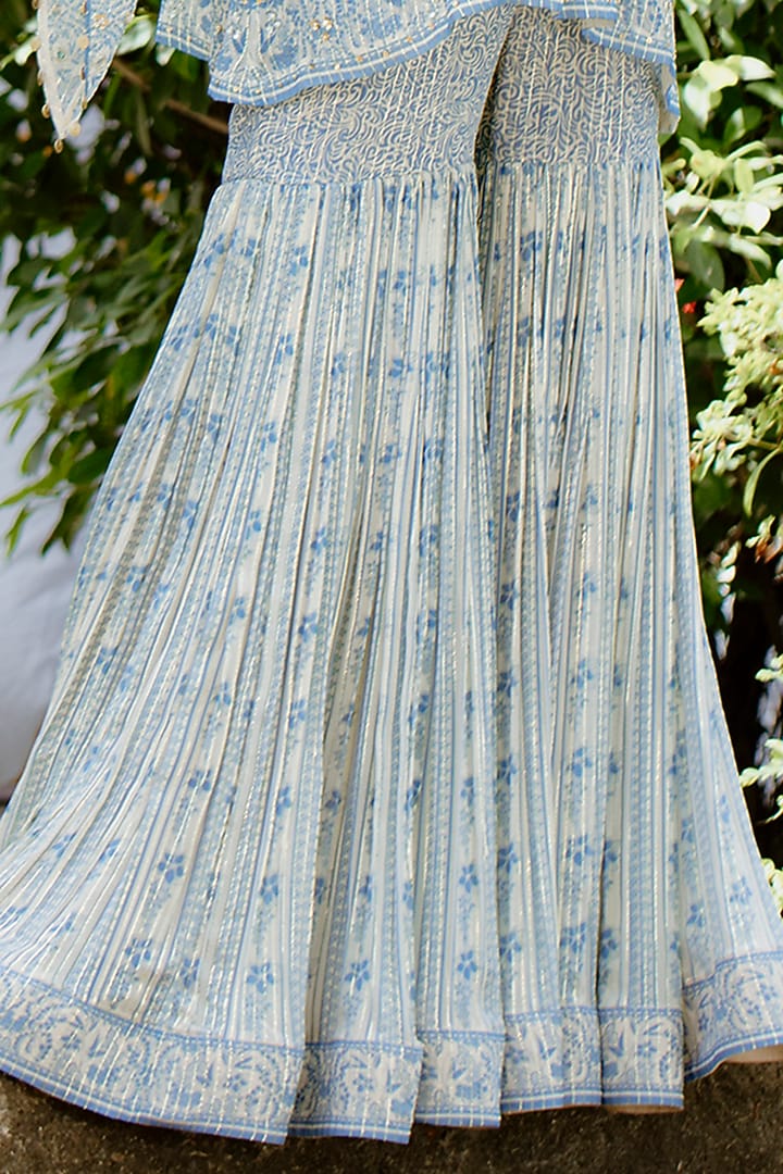 Blue Viscose Georgette Digital Printed Wedding Sharara Set by VANA ETHNICS at Pernia's Pop Up Shop