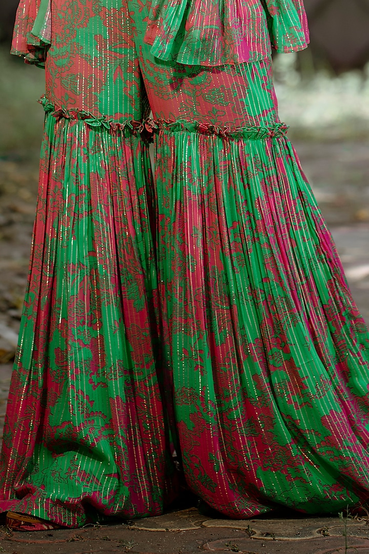 Green Viscose Georgette Digital Printed Wedding Sharara Set by VANA ETHNICS at Pernia's Pop Up Shop