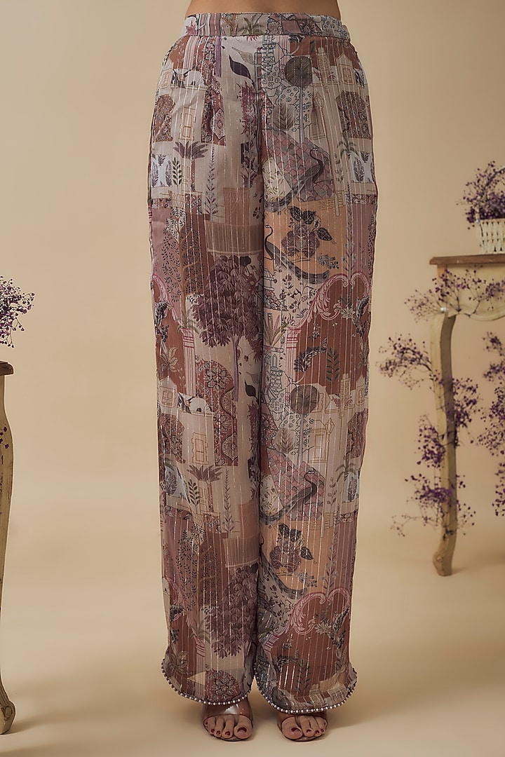Beige Lurex Chiffon Digital Printed Co-Ord Set by VANA ETHNICS at Pernia's Pop Up Shop