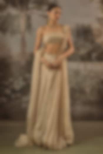 Ivory Organza Silk Sequin Embroidered Draped Wedding Lehenga Set For Girls by VANA ETHNICS at Pernia's Pop Up Shop