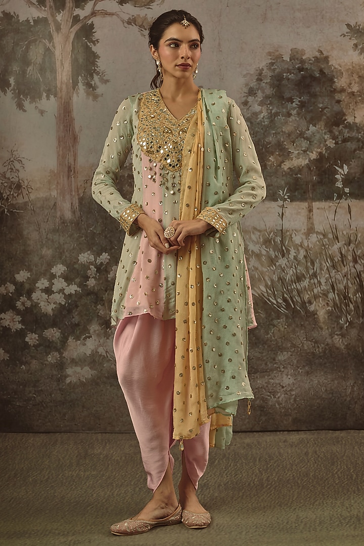 Multi-Colored Viscose Chinon Sequin Embroidered Kurta Set by VANA ETHNICS at Pernia's Pop Up Shop