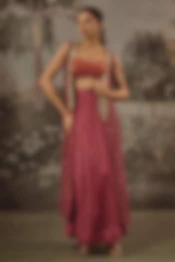 Raspberry Pink Viscose Chinon Sequin Embroidered Jacket Set by VANA ETHNICS at Pernia's Pop Up Shop