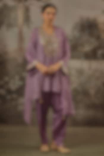 Deep Purple Viscose Chinon Sequin Embroidered Kurta Set by VANA ETHNICS at Pernia's Pop Up Shop