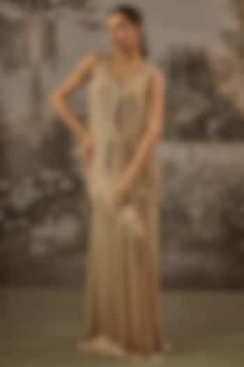 Taupe Modal Satin Pleated Skirt Set by VANA ETHNICS at Pernia's Pop Up Shop