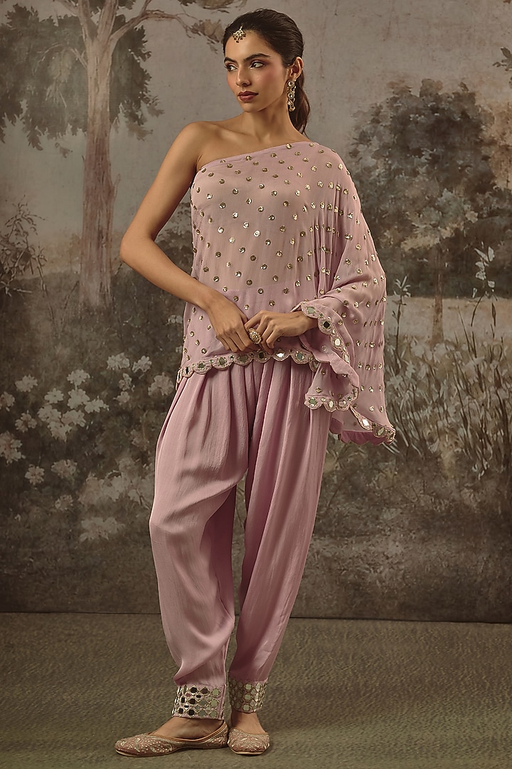 Lavender Viscose Chinon Mirror Embroidered Co-Ord Set by VANA ETHNICS at Pernia's Pop Up Shop