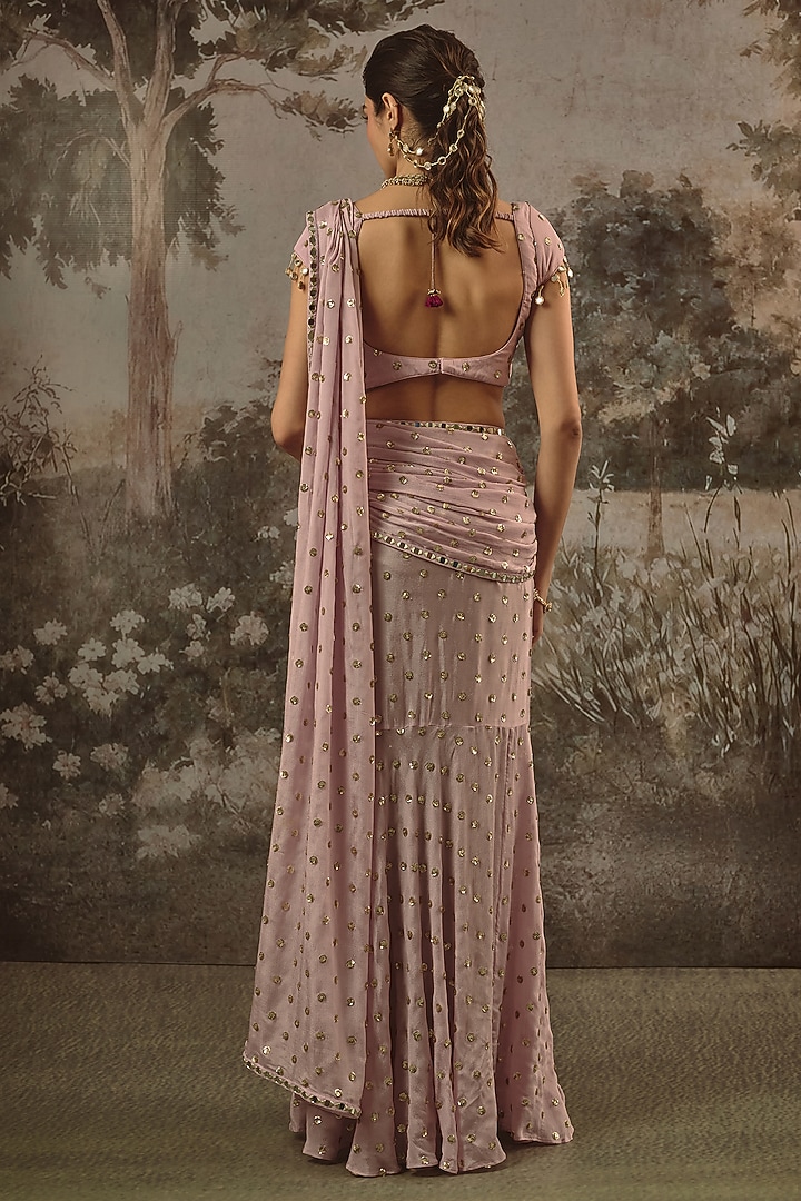 Lavender Viscose Chinon Sequin Embroidered Party Wear Saree Set by VANA ETHNICS at Pernia's Pop Up Shop